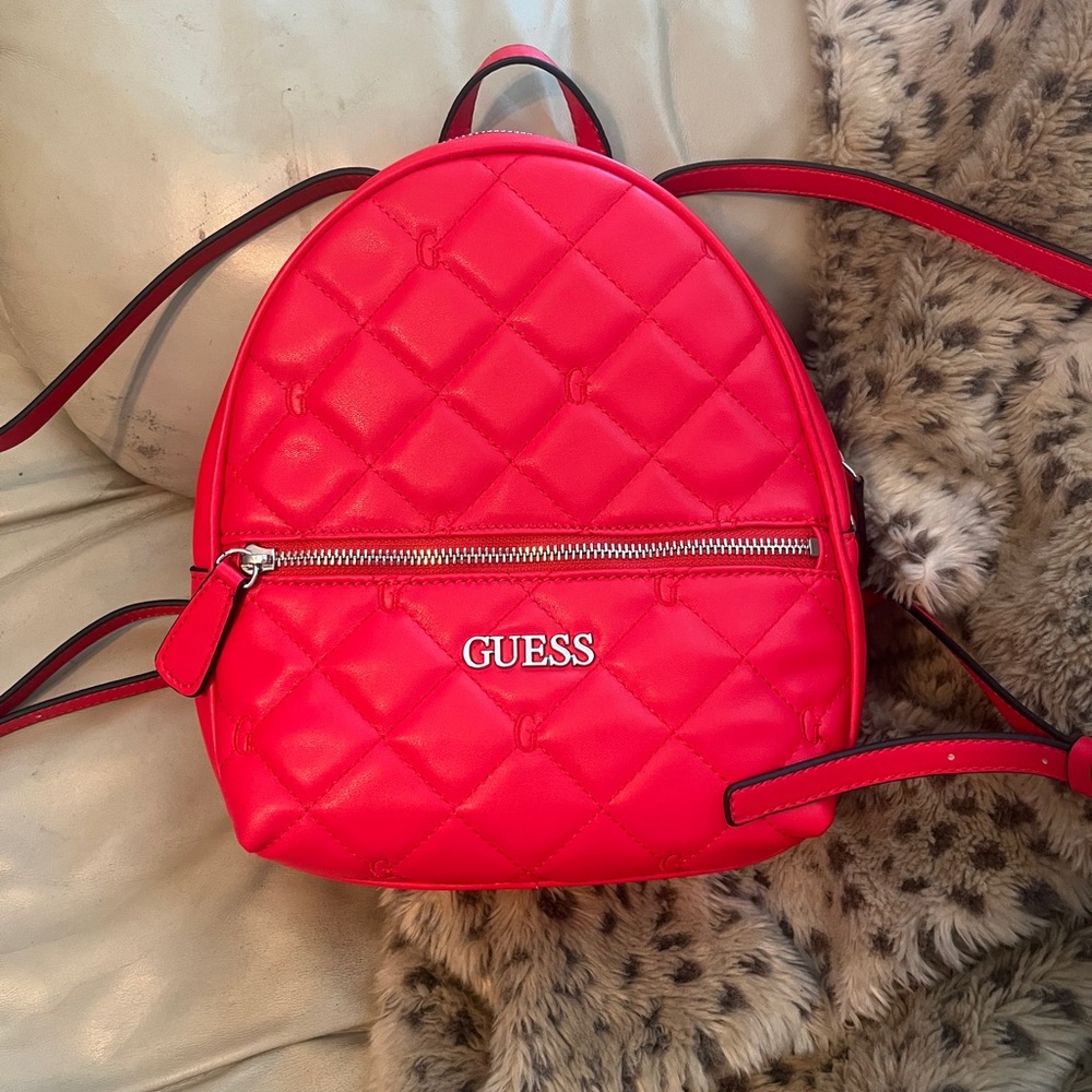 GUESS Red Logo Quilted Small Backpack